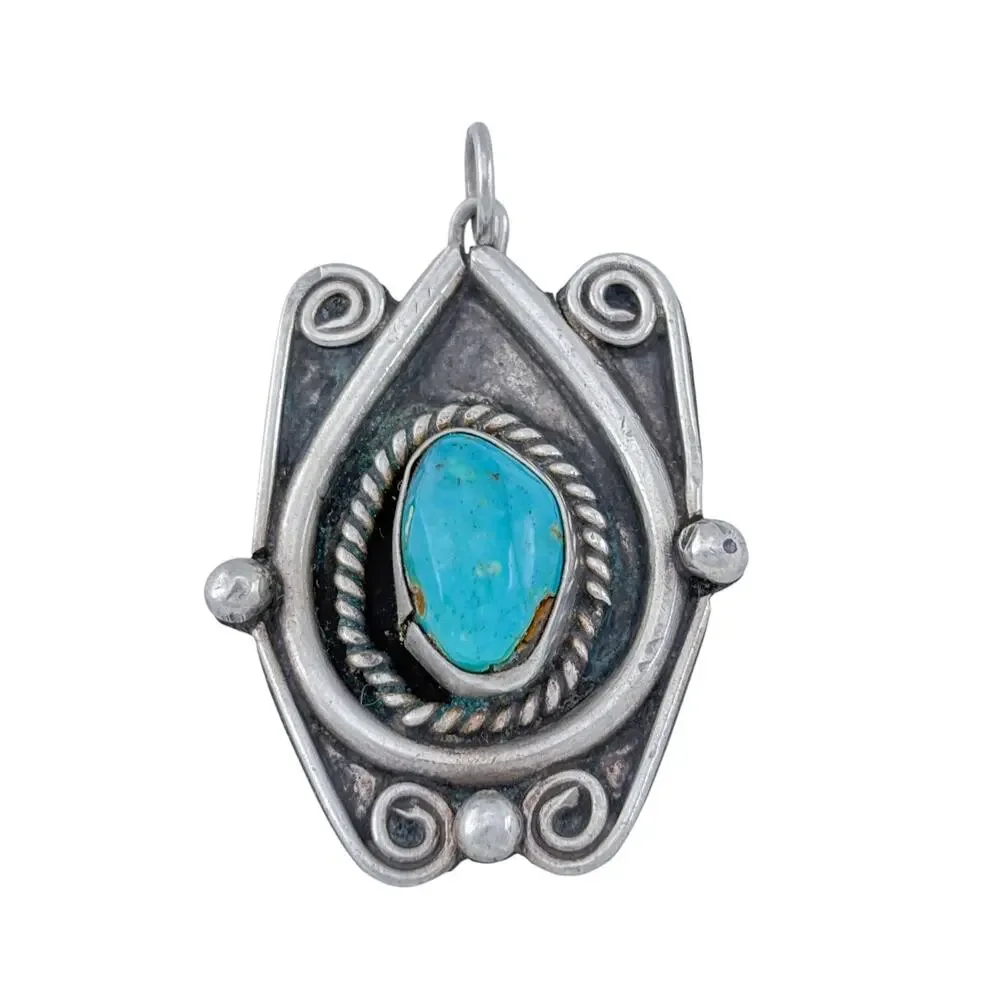 Vintage Sterling Silver 925 Turquoise Shadowbox Pendant